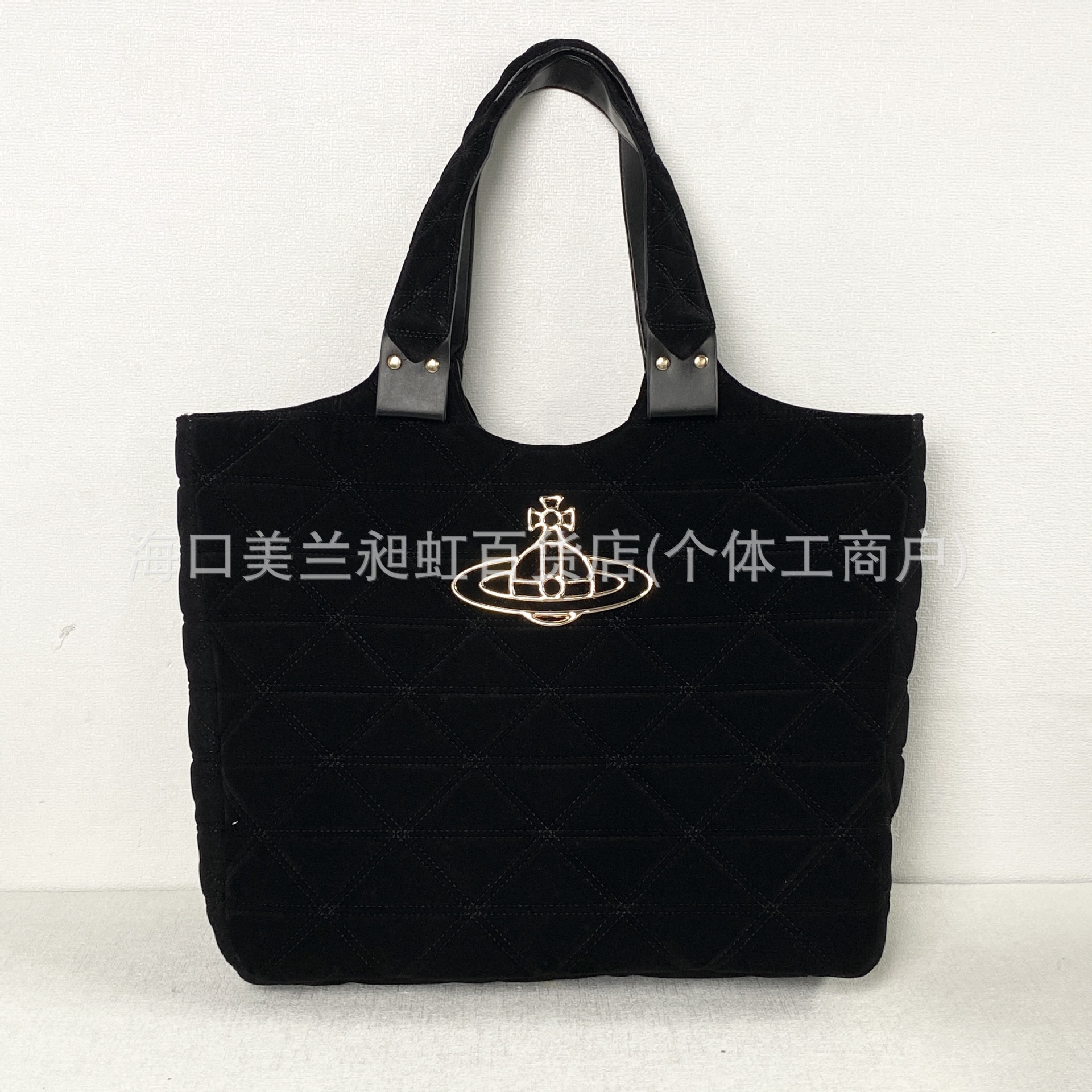 블랙 벨벳 마름모 토트백