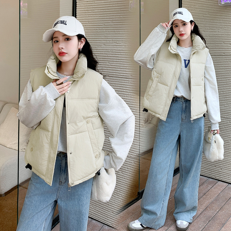 Cotton Vest Women's 2024 Winter New Korean Style Loose Thickened Collar Chanel Style Women's Cotton-padded Jacket Vest