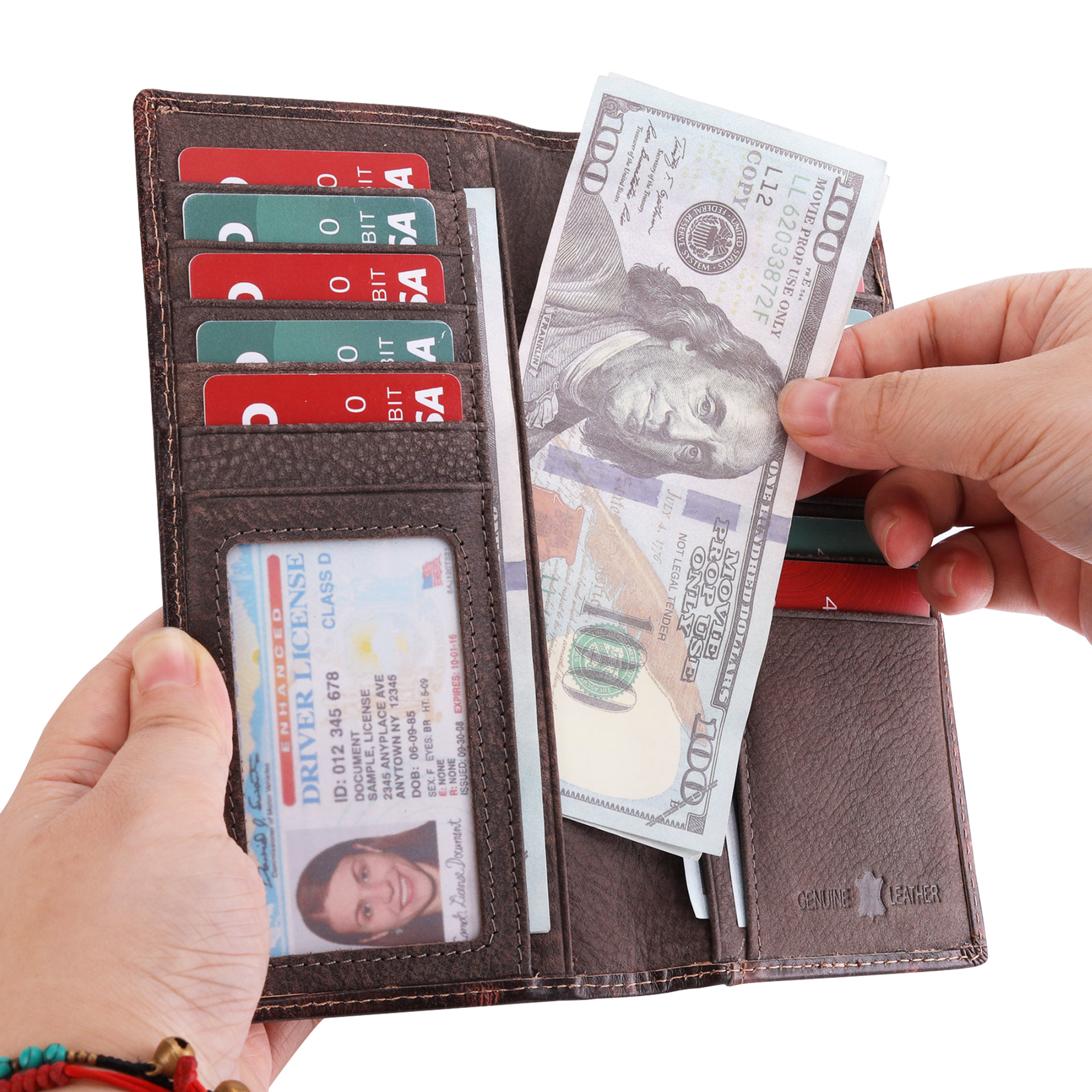 Cartera multifunción de tres pliegues transfronteriza para hombre RFID antirrobo cepillo estampado con cremallera bolso de cuero de longitud media para hombre