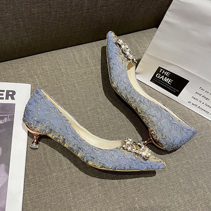 Light Blue Pointed-Toe Stiletto Heels for Women, Elegant Single Shoes, New French Style for Girls, Low Heel 3cm, High Heels 7cm, 2025 New Model Light Blue Pointed-Toe Stiletto Heels for Women, Elegant Single Shoes, New French Style for Girls, Low Heel 3cm, High Heels 7cm, 2025 New Model