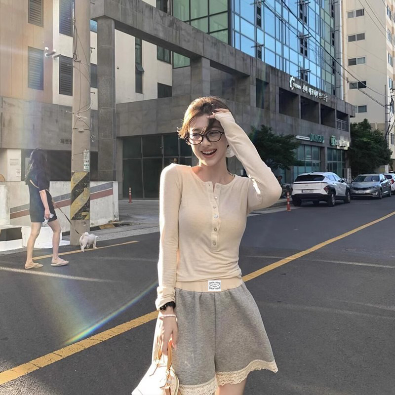 한국 스타일 캐주얼 레이스 반바지, 클래식하고 다재다능하며 루즈하고 슬림한 여성용 시크 스포츠 팬츠