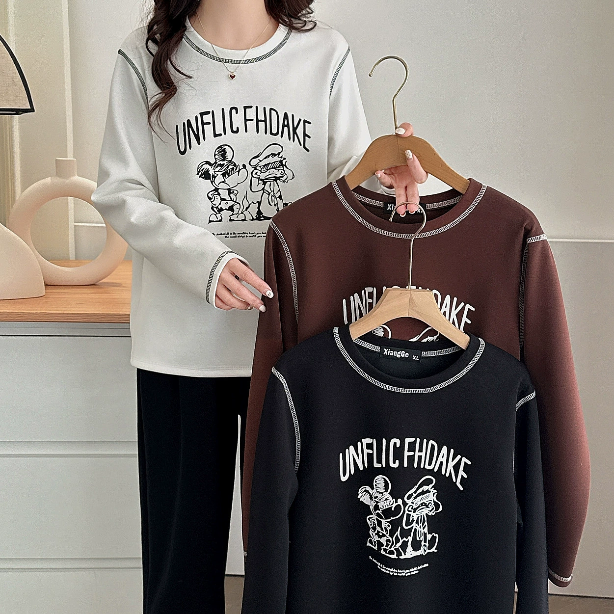Autumn long-sleeve, base T-shirt, plus size