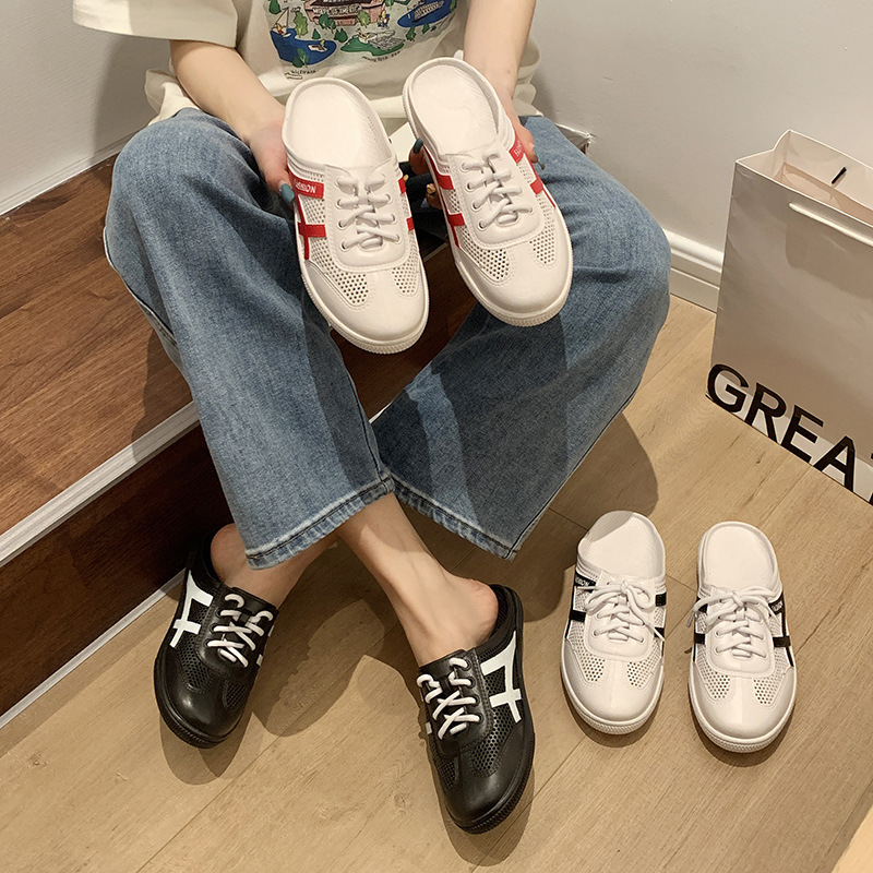 New Style Lace-Up Baotou Women's Slippers, Popular Summer Outer Wear, Comfortable Shopping Slippers, Internet Celebrity Fashion Thick-Soled Clogs