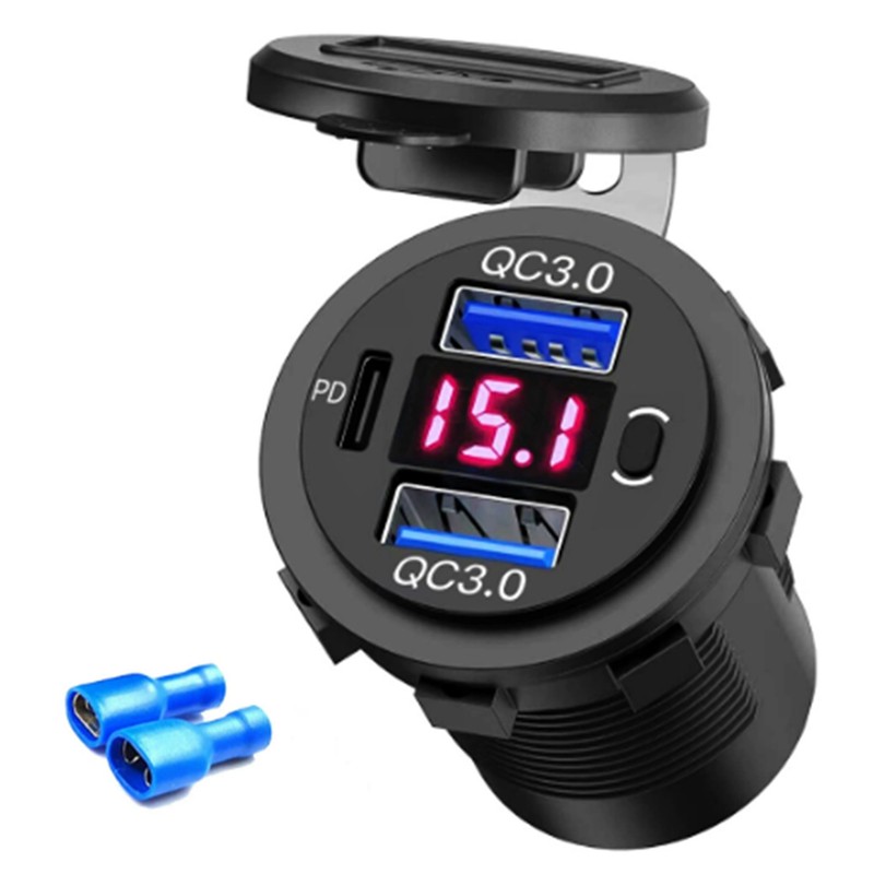 3USB自動車車載トレーラーヨット車充電改造ダブルUSB二口デジタル充電QC3.0充電器55W|undefined
