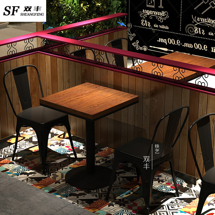 American Solid Wood Leisure Dining Table and Chairs Retro Restaurant Industrial Style Small Four-Sided Square Table Bar Deck Table and Chair Combination