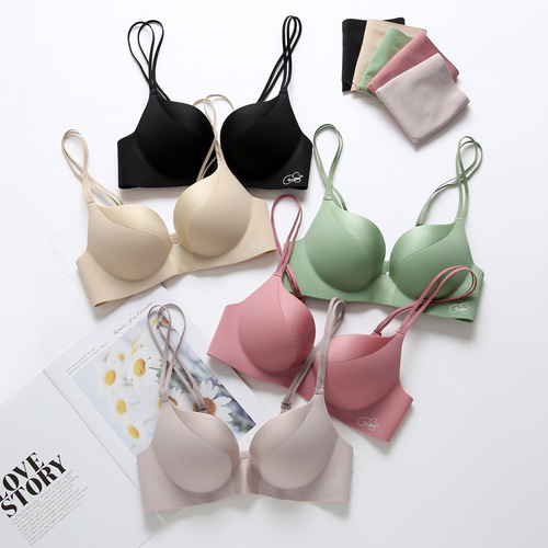 One-piece seamless, wire-free glossy underwear, foreign trade cross-border bra, women's push-up adjustable BC cup bra