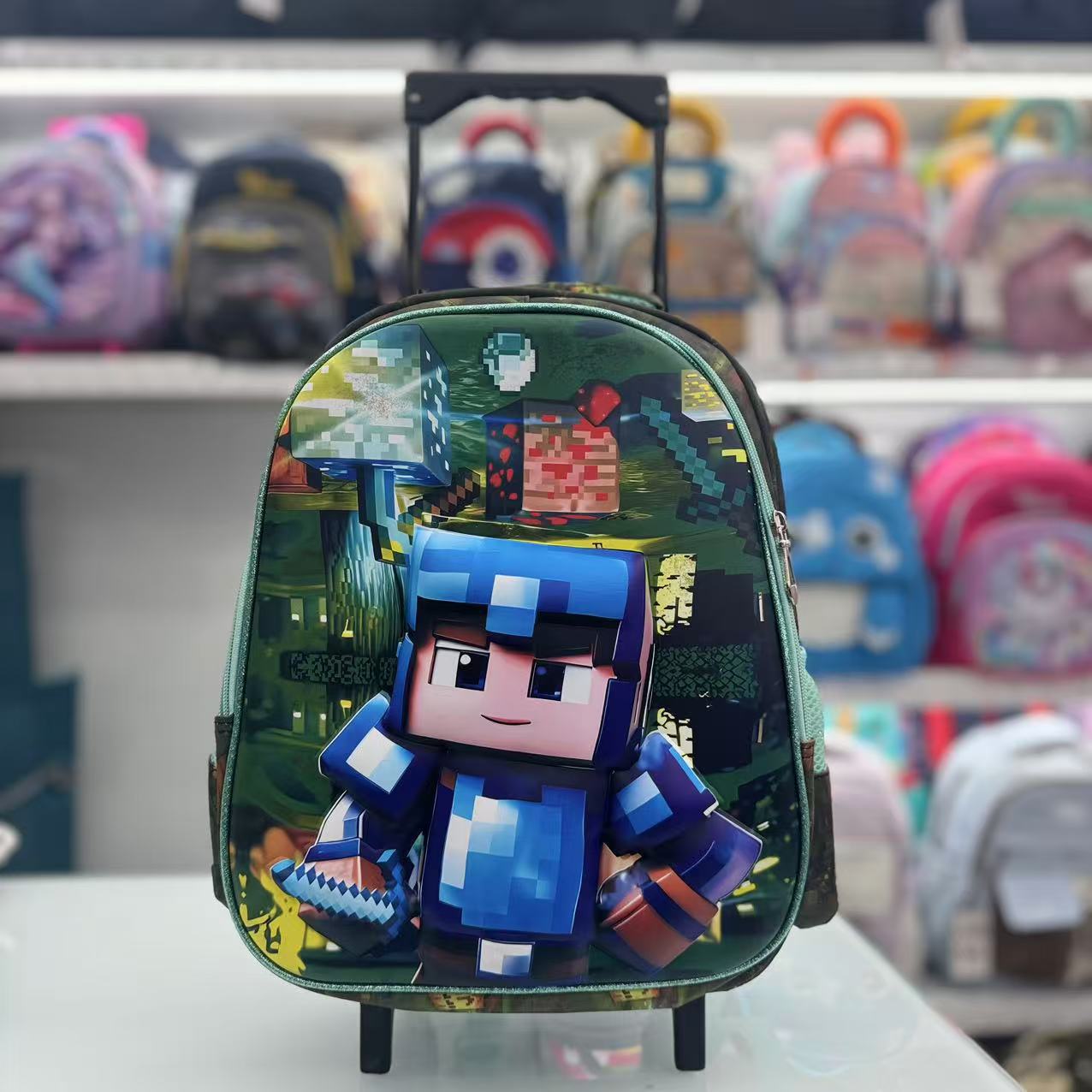 Mochila Escolar con Ruedas Infantil 3D 14 Pulgadas de Nailon Impermeable y Ligera para Escuela