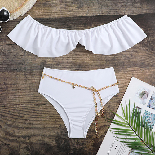  European and American new style ruffled sexy tube top high waist split swimsuit swimsuit bikini bikini cross-border