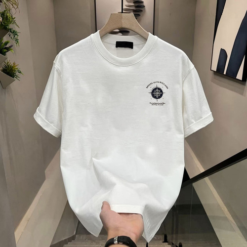 Heavyweight pure cotton short sleeve T-shirt casual trend men and women's summer Insta-style white match round neck top trendy versatile men half sleeve