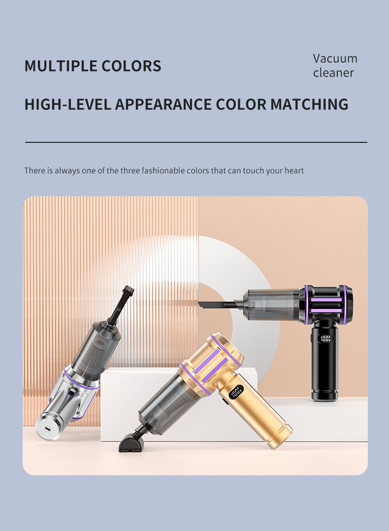 Wireless car vacuum cleaner for interior cleaning, suitable for home and car use, powerful mini vacuum cleaner for small vehicles