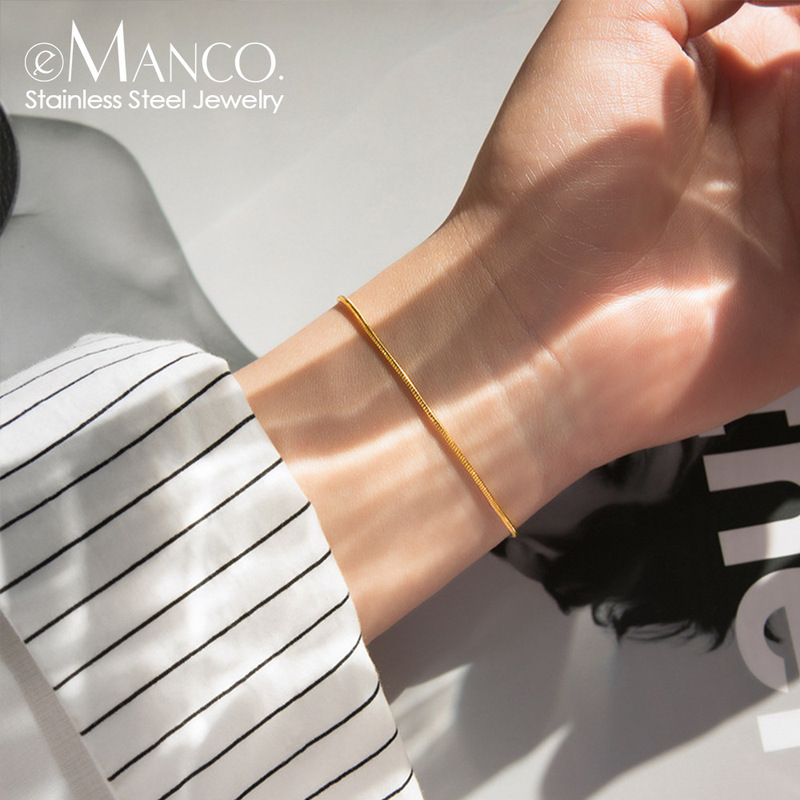 Emanco Korean Round Snake Chain Stainless Steel Bracelet Men's Trendy Men's Gold-Plated Women's Personalized Fine Versatile Hand Jewelry Emanco Korean Round Snake Chain Stainless Steel Bracelet Men's Trendy Men's Gold-Plated Women's Personalized Fine Versatile Hand Jewelry