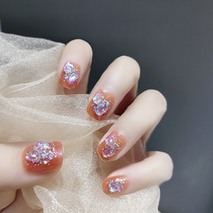 B364 Sugar Sweet Heart Short Ice Pumpkin Color Nail Art Kit with Glitter Diamond Nail Stickers