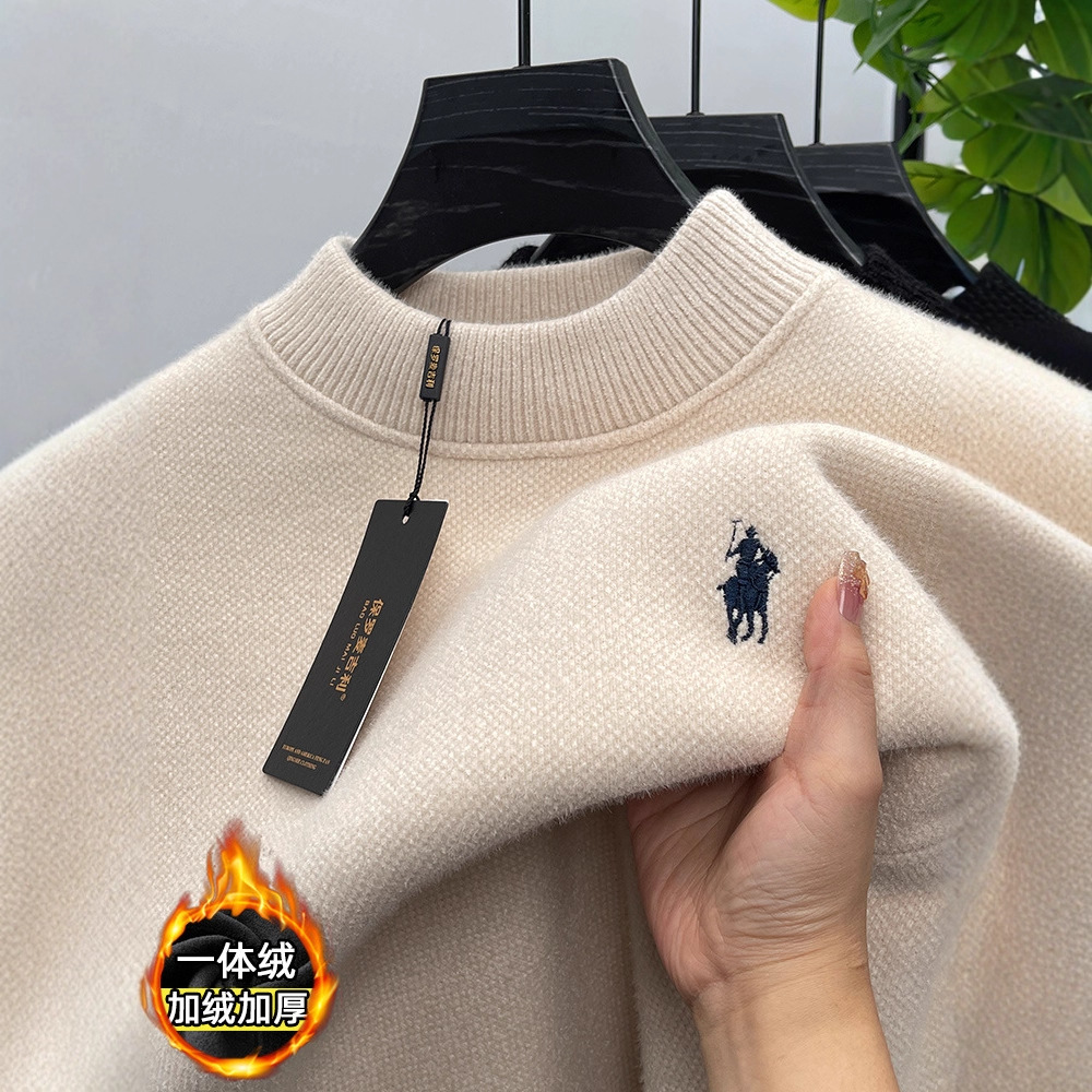 High-End Paul One-Piece Velvet Half Turtleneck Chenille Sweater Men's Velvet Thickeneded Warm Top Winter Bottoming Shirt