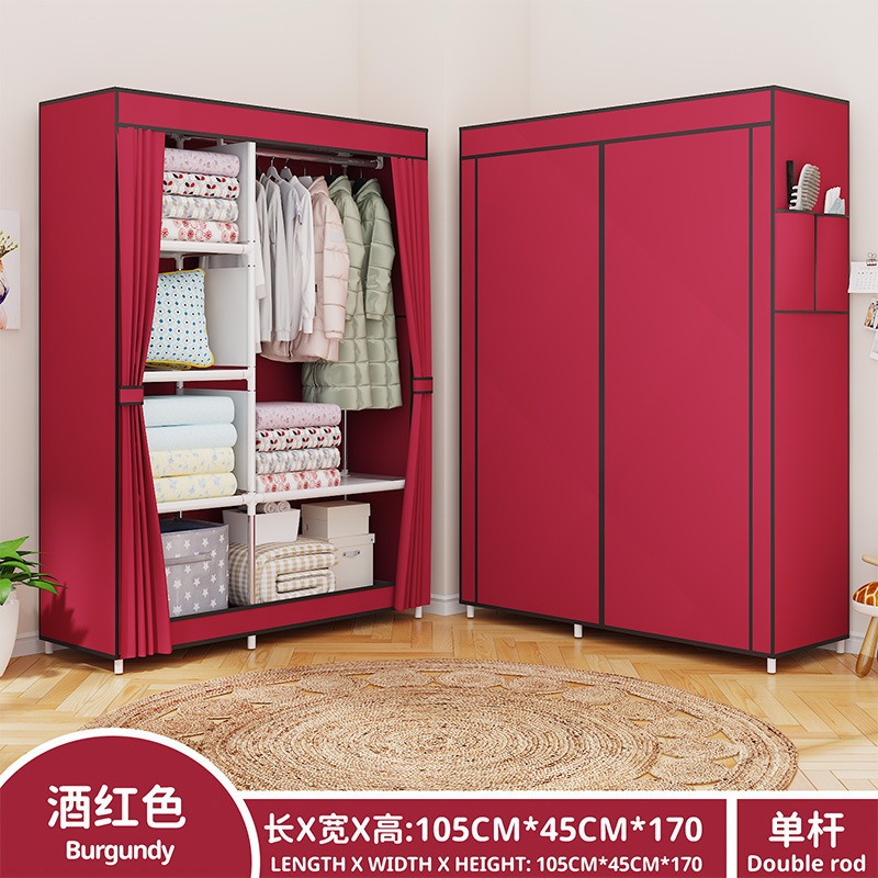 布ワードローブアセンブリ不織布防塵収納ワードローブ吊り下げシンプルなワードローブハンガースチールフレーム寮組み合わせ折りたたみキャビネット