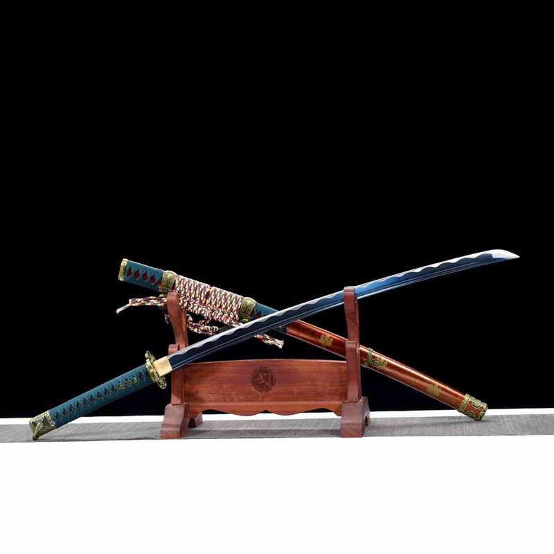 Medium Carbon Steel Blue-Enamelled Samurai Blade Long Japanese Sword Long Sword Martial Arts Sword Katana Sword Unsharpened