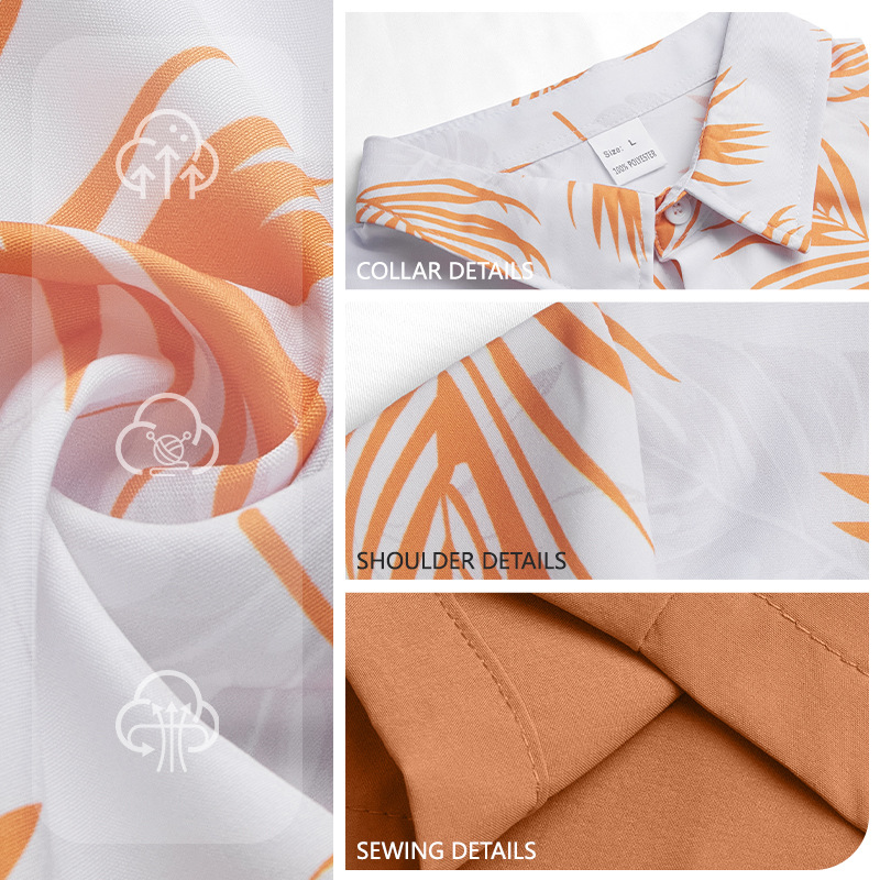 Transfronterizo amazónico hombre con solapa tropical hoja impresa camiseta pantalones cortos set de playa de vacaciones casuales set de dos piezas