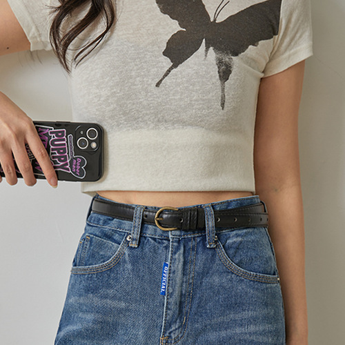 Retro small belt women's ins style versatile jeans belt thin black simple belt