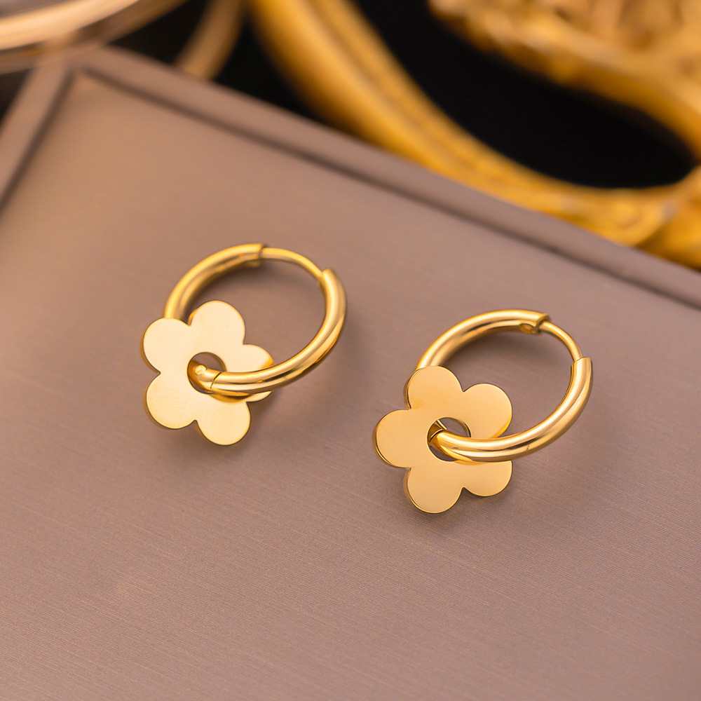 1 Pair Elegant Flower Plating 304 Stainless Steel 18K Gold Plated Earrings display picture 2