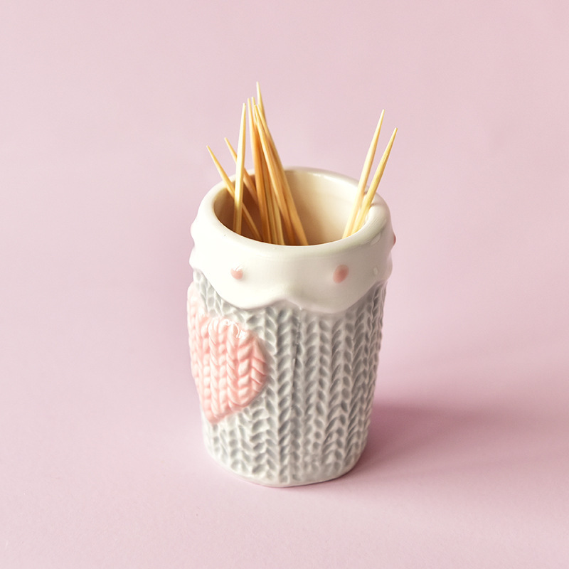 Color rosa amor palillos de dientes cubierta de cerámica doméstica bajorrelieve sin tapa recipiente de almacenamiento creativo mini caja de palillos de dientes lindos