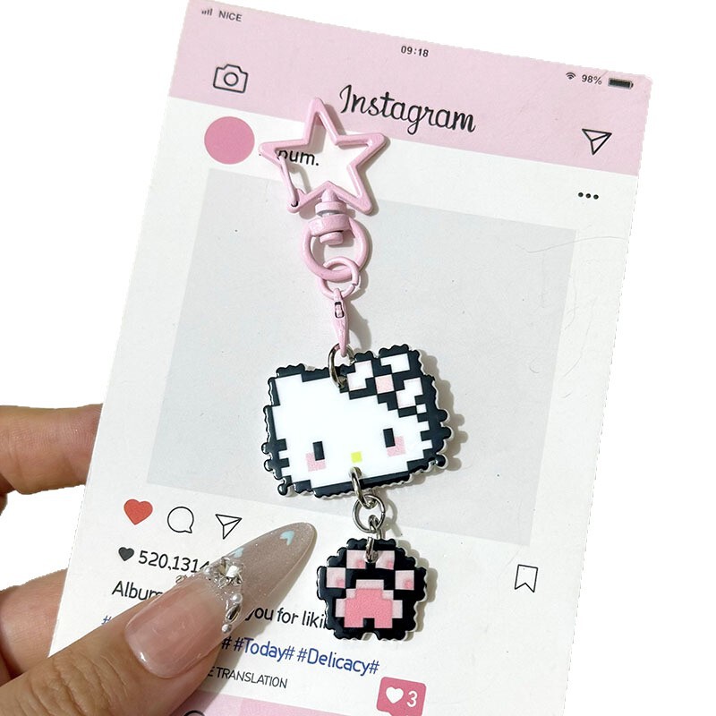 漫画 kt 猫ピクセルペンダントアクリル甘いガーリーハート学生スクールバッグペンダントジュエリーカップルキーホルダー|undefined