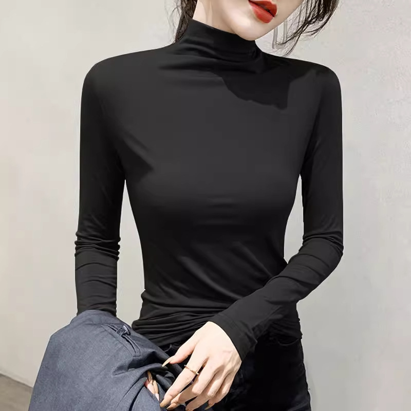 Modal Long-Sleeved T-Shirt for Women in Nine Colors Half Turtleneck Autumn and Winter Bottoming Shirt with Slim High-Elastic Warm Top for Women