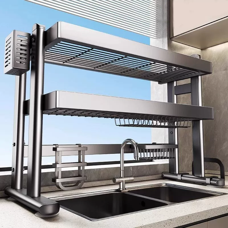 Кухонная мойка над раковиной, столешница для слива воды, место для хранения посуды, многофункциональная сушилка для посуды