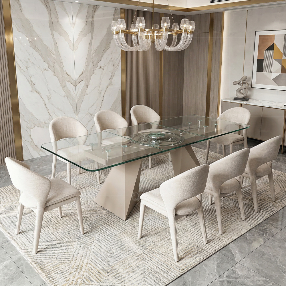 Mesa de Comedor Extensible Automática de Vidrio Templado, Eléctrica, para Restaurante