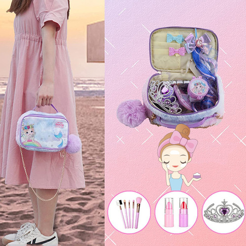 Cross-border mermaid children's cosmetics makeup bag full set of toys girls play house lipstick nail polish Amazon
