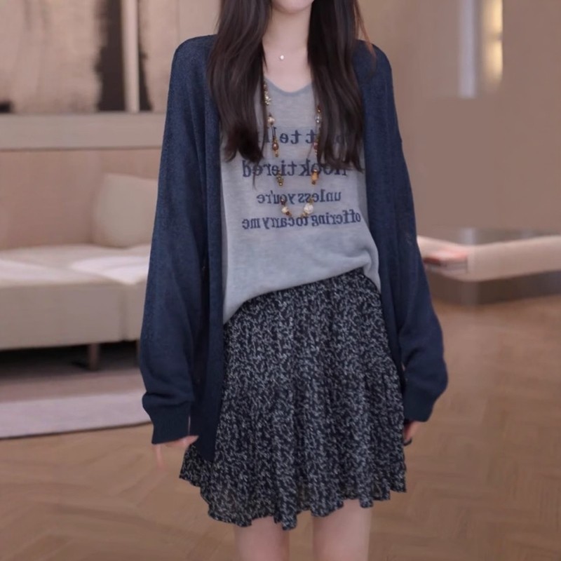 大码中长款针织开衫防晒罩衫女士夏季2025新款薄款空调衫长袖上衣|undefined
