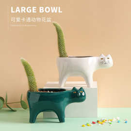 创意可爱猫咪尾巴花盆陶瓷个性卡通动物简约多肉猴尾柱仙人掌花盆