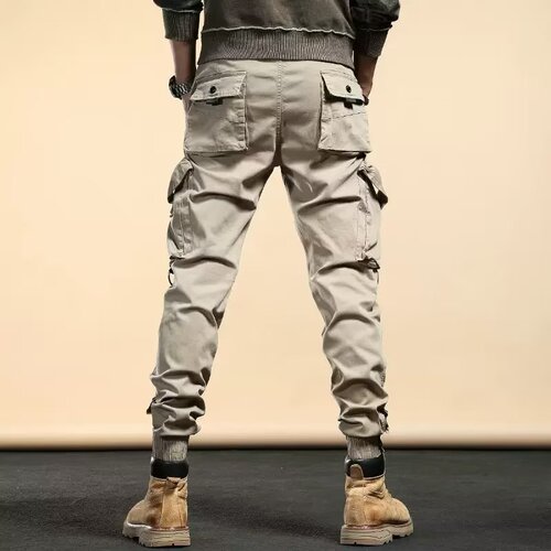 American Khaki Work Pants for Men, Rugged and Trendy, Spring and Autumn Casual Men's Loose Small Foot Tied Pants