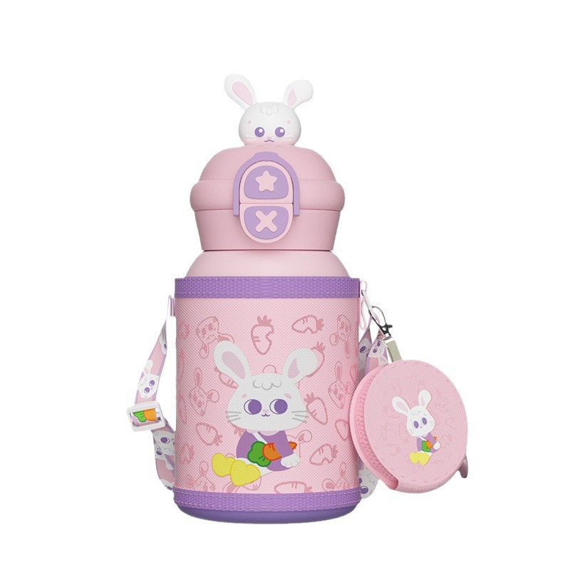 Muñeca portátil al aire libre taza de agua doble boca botella de paja de acero inoxidable vacío taza de aislamiento térmico para niños