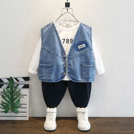 男童牛仔马甲儿童春秋马夹潮双口袋外穿中小童洋气单排扣秋季韩版