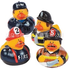 跨境PVC搪胶消防主题鸭子洗澡戏水玩具小黄鸭玩具橡皮鸭子批发