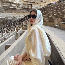 超大防晒丝巾女迪拜新疆旅游沙漠旅游拍照头巾棉麻民族风披肩批发