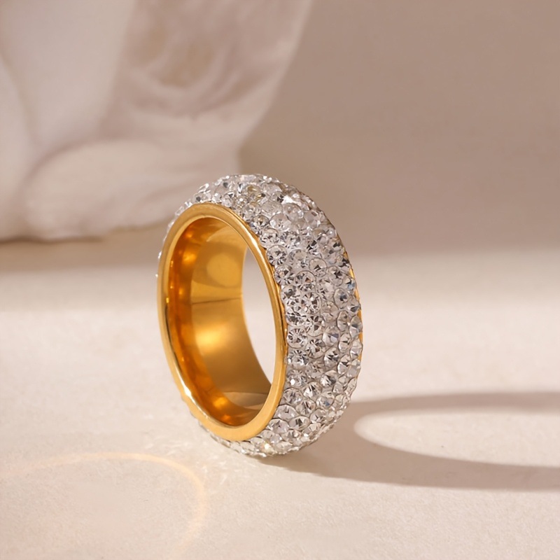 Stainless Steel Diamond Ring With Ceramic Inlay Designer Ring_voghion.com