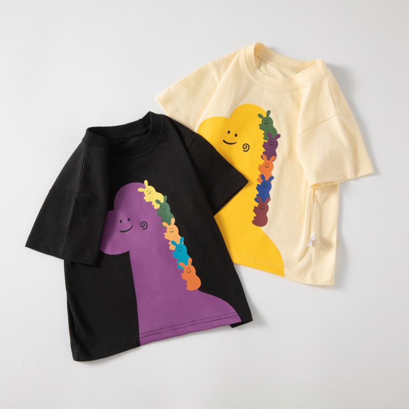 Versión coreana de ropa para niños, nuevos productos de verano, transmisión en vivo transfronteriza, camiseta de manga corta para niños de dibujos animados, hombros sueltos, ropa de tesoro para hombres