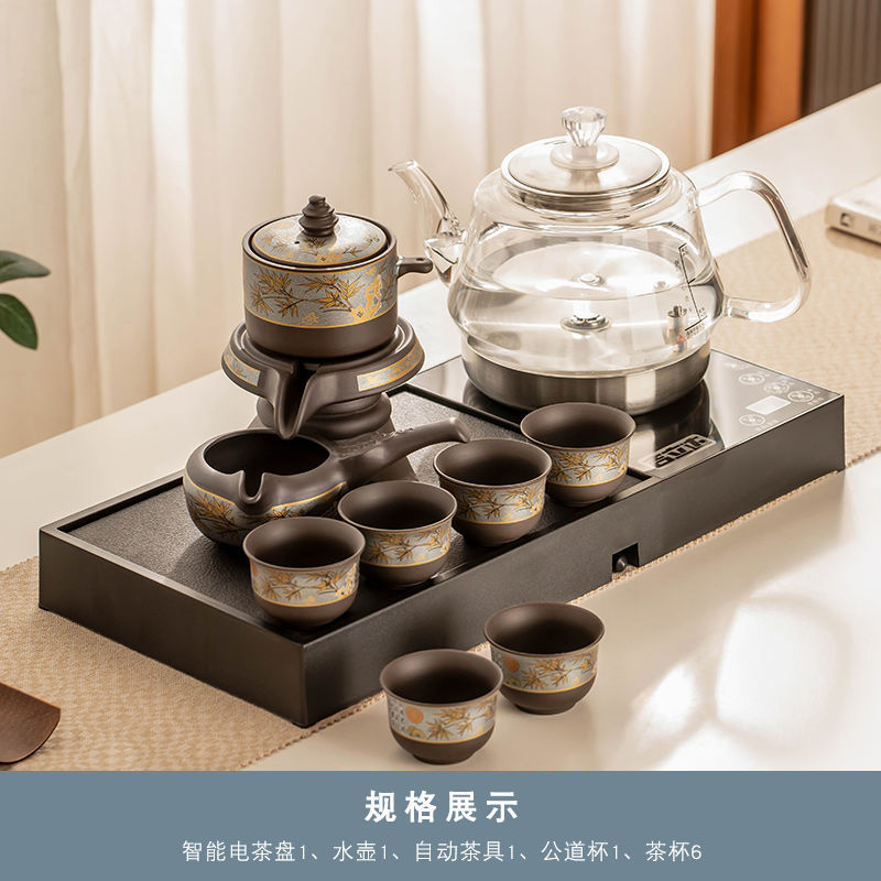 길리다 블랙 골드 스톤 펌핑 티 트레이 찻주전자 보라색 점토 대나무 운율