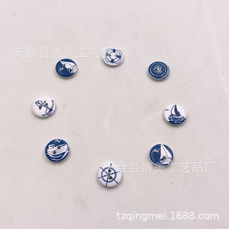 15mm tema náutico botones de madera materiales hechos a mano sobre fondo blanco botones navales proceso al por mayor 100 piezas por paquete