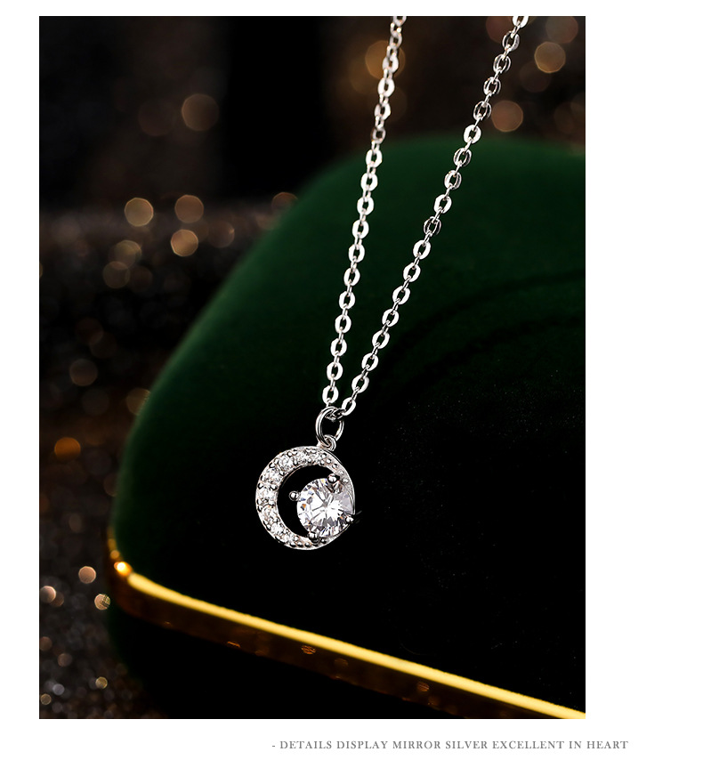 Sterling Silver Elegant Simple Style GRA Certificate Plating Moon Moissanite Zircon Pendant Necklace display picture 1