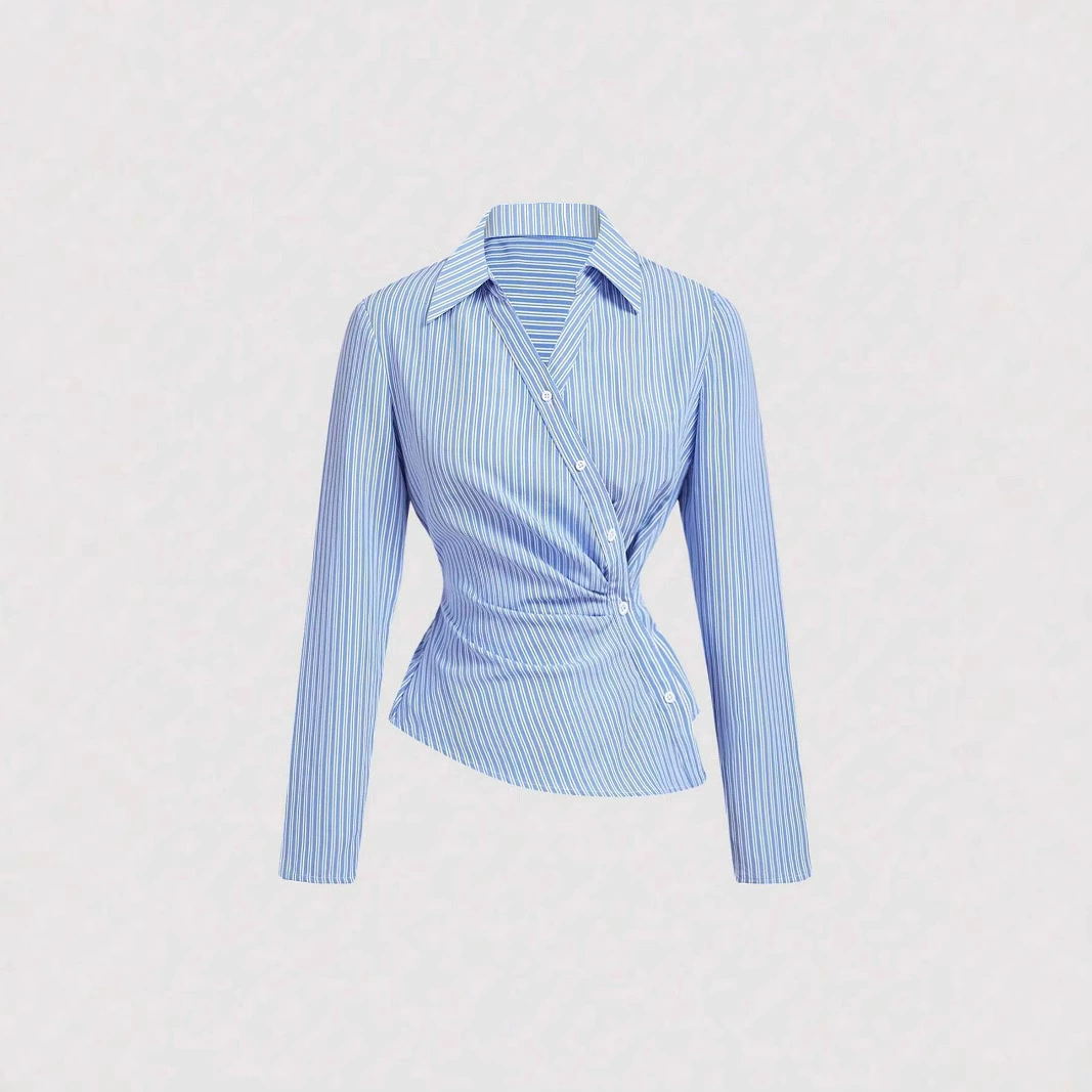 Европейская и американская амазонка женская сине-белая асимметричная рубашка с длинными рукавами в полоску