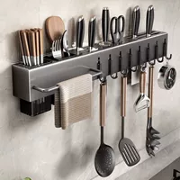Universal Stainless Steel Knife & Chopstick Storage System – Multi-Layer Wall Rackwith Hooks