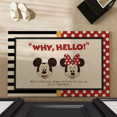 Mickey Cartoon Entrance Door Silk Circle Floor Mat, Entrance Door Mat, Stain-Resistant and Easy to Care For, Entrance Door Carpet Can Be Cut (Avtomobil döşəmə paspasları) - couple-mickey-black-and-red-4060cm-silk-circle-wear-resistant-and-dirt-resistant