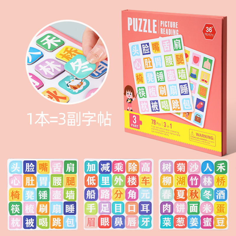 Alfabetización infantil tablero de rompecabezas magnético bebé 3-4 años tarjeta de reconocimiento de caracteres chinos kindergarten rompecabezas juguetes educativos