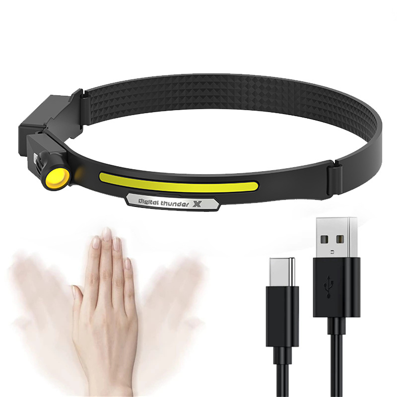 Carga USB transfronteriza a prueba de agua fuente de luz dual LED Faro de marcha lámpara de minero al aire libre inducción de pesca nocturna faro de luz fuerte