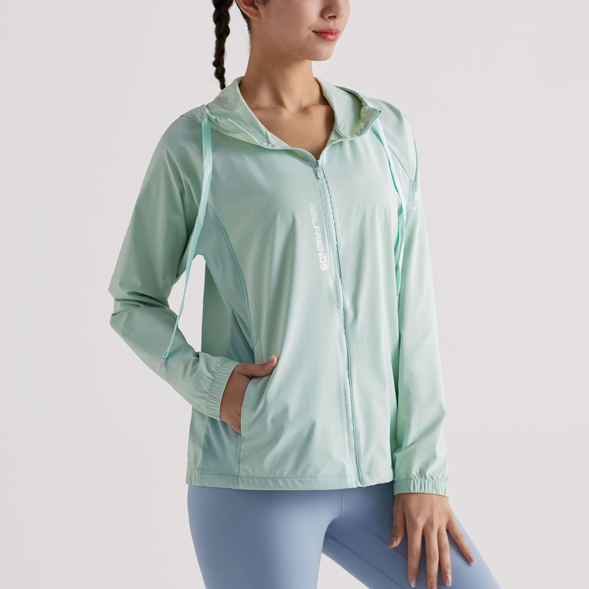 Ropa de protección solar refrescante para mujer UPF50+, chaqueta con capucha anti-UV para exteriores, holgada, de secado rápido, ligera y transpirable.