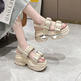 Internet Celebrity ins Trendy Platform Platform Sandals Women's 2023 Summer New Korean Style Rhinestone Buckle Open Toe Sports Sandals