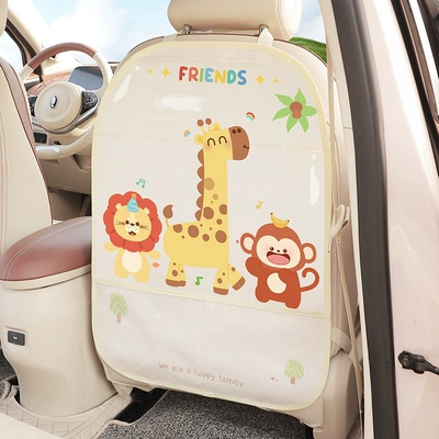 Car anti-kick pad rear car Chair back anti-kick pad - beige-lion-monkey-anti-kick-storage