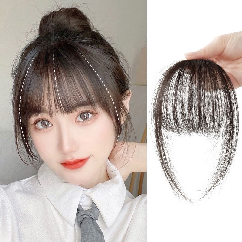 Wig with air bangs for women, thin and light front bangs, cartoon-style straight bangs, popular online, natural face-slimming, ultra-thin French bangs