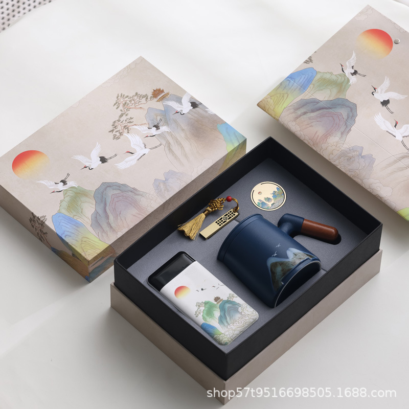 Taza de cerámica Jiangshan set de regalo de taza de marca de filtro de taza de agua de negocios de talla LOGO publicidad al por mayor